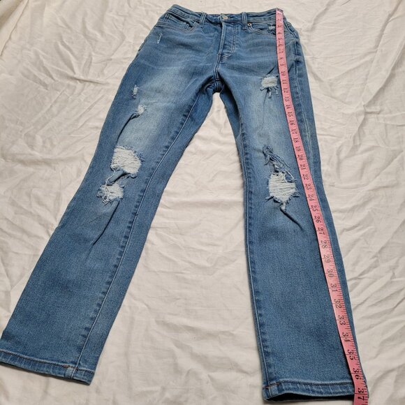 Button Fly Distressed Jeans Medium Wash Size 26 Stretchy Forever 21 - Picture 11 of 14